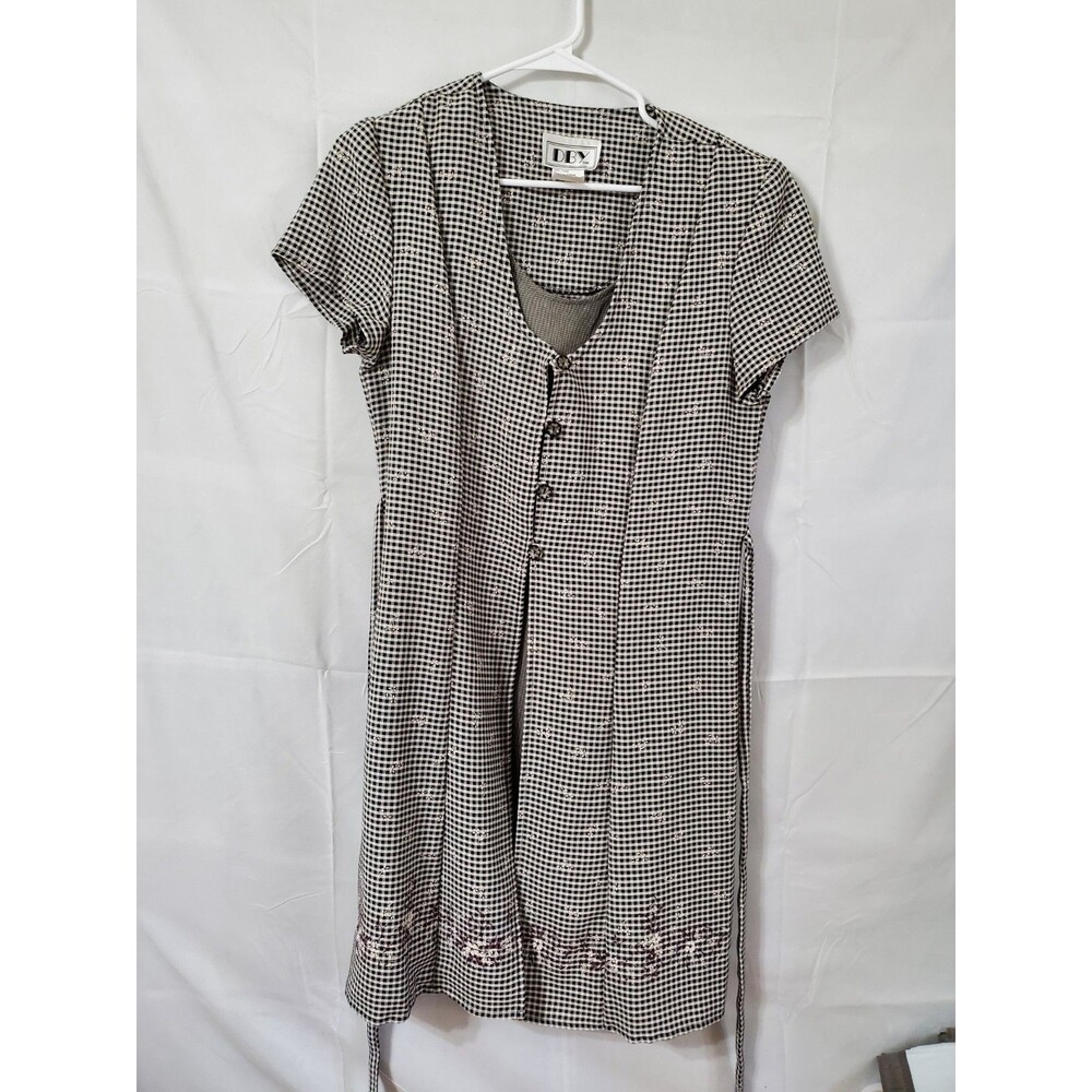 Vintage DBY Ltd. Womens White Black Gingham Jacket Dress Size 9/10 Style 8092K